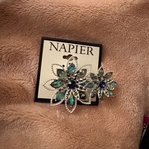 Napier Silver and Blue Floral Brooch